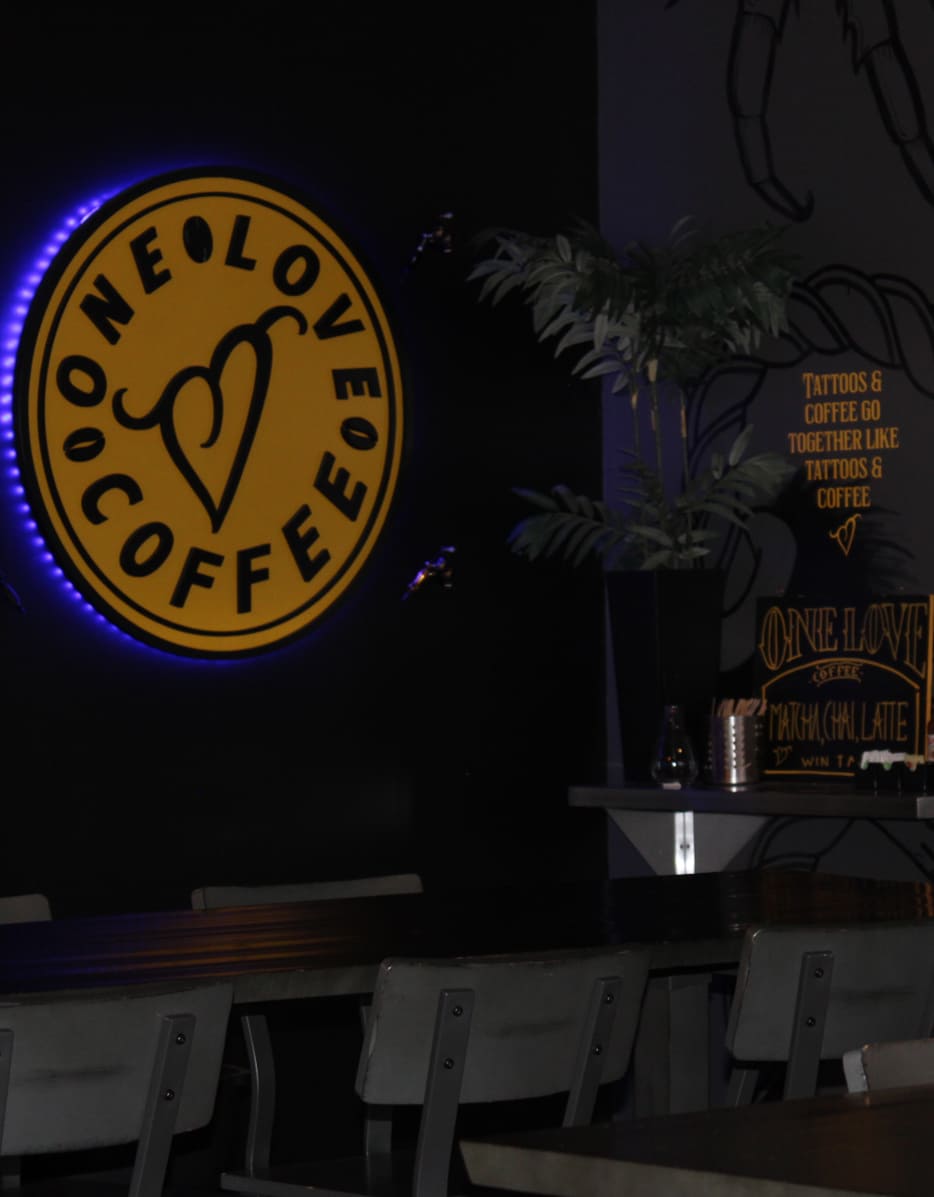one love coffee logo board
